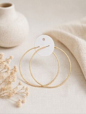 Gold Large Textured Hoop Earrings